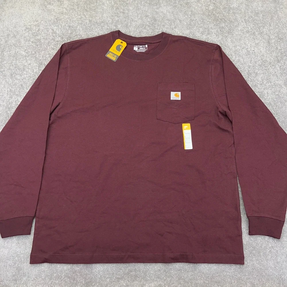 CARHARTT Men's Large Pocket T-Shirt Loose Fit Long Sleeve Maroon Workwear NWT